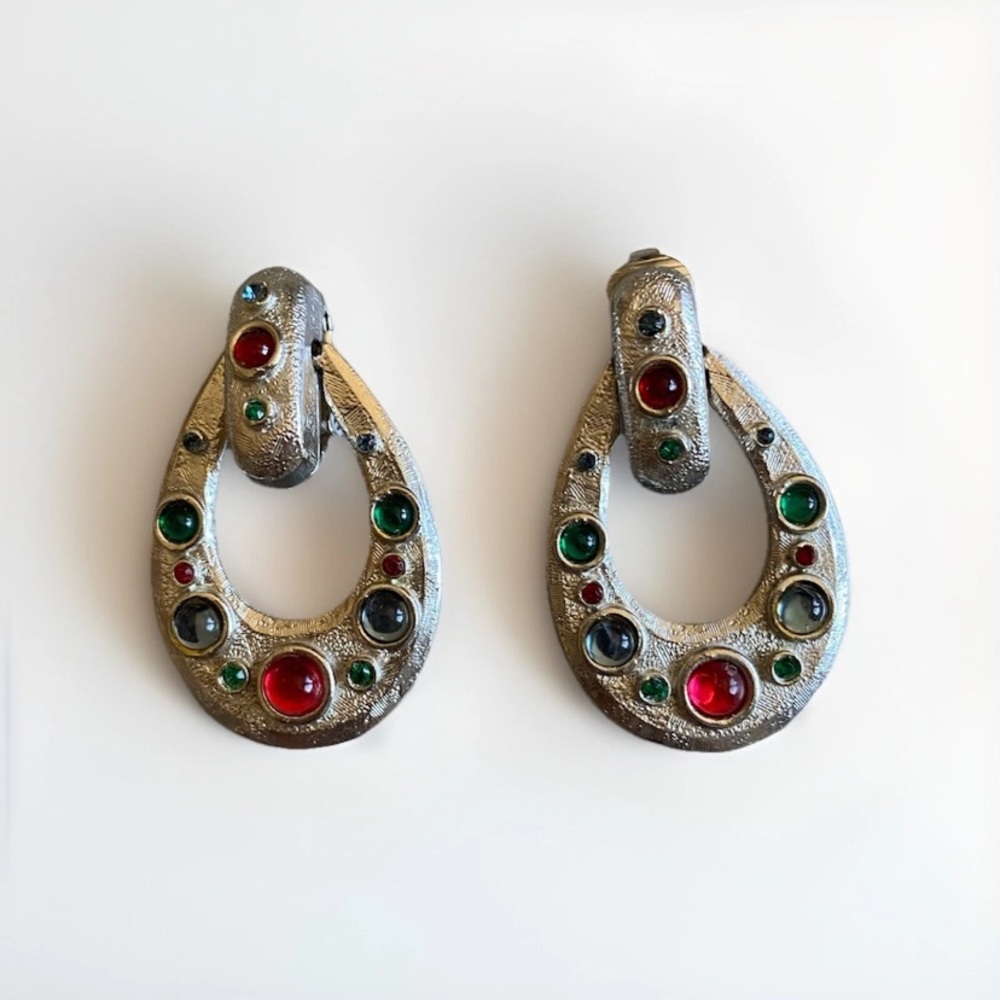 Vintage Rhinestone Hoop Clip Earrings